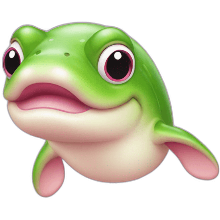 Pink beluga whale with the face of a frog emoji