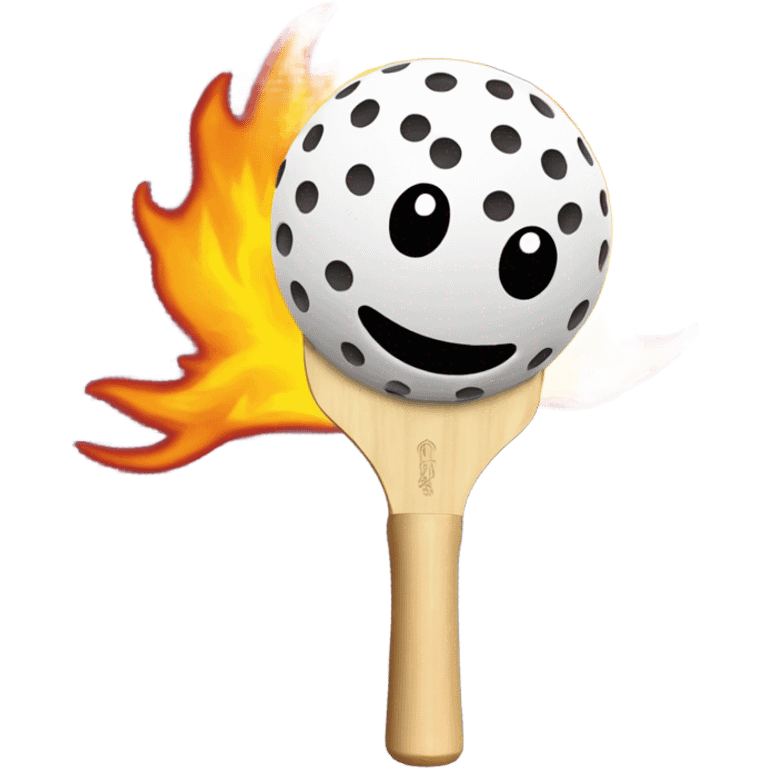 Flames and a Pickleball flying off of a Pickleball paddle with no holes in it emoji