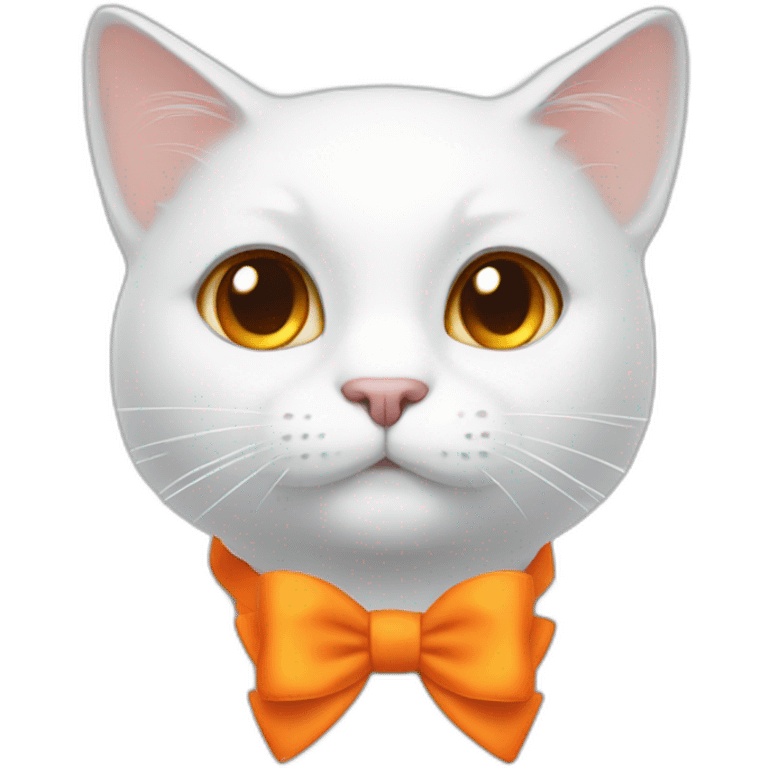 white cat with an orange bow emoji