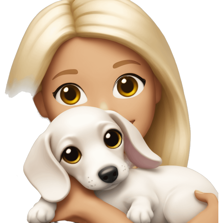 Barbie cuddling white Dachshund close up emoji