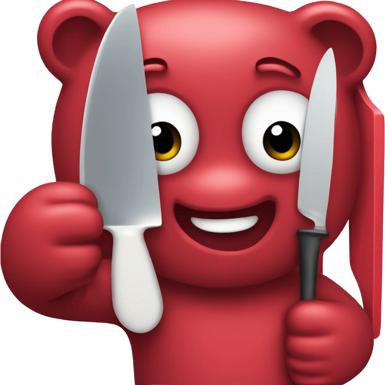 A red gummy bear holding a plastic knife emoji