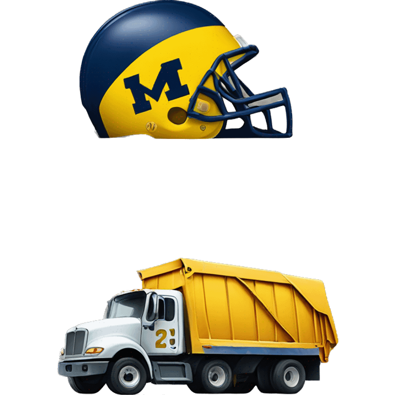 University of Michigan football helmet next to a garbage truck  emoji