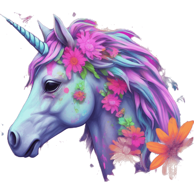 Zombie Pegasus unicorn psychedelic flowers floral groovy art neon rave raving emoji