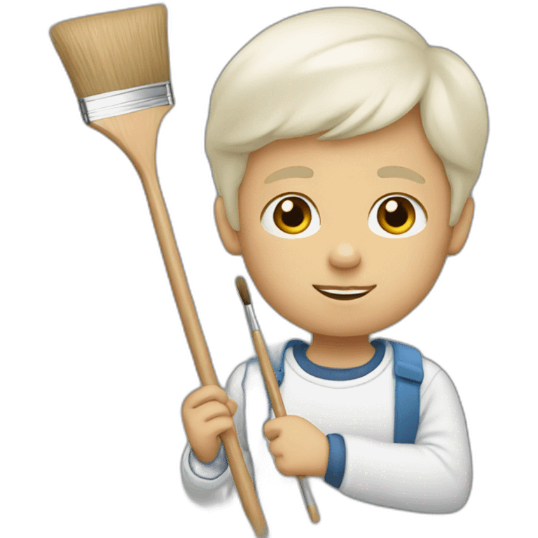 a white little boy painting emoji