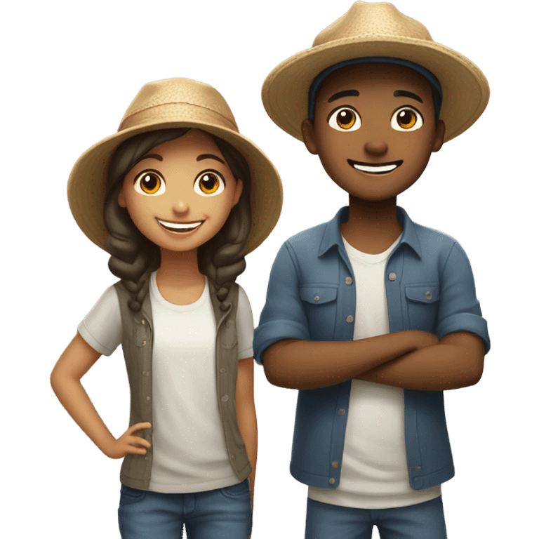 boy and girl with hat smiling outdoors emoji