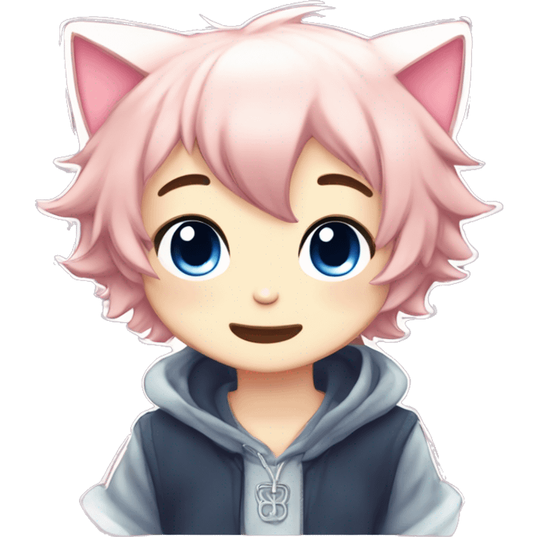 Cute Kawaii Beautiful Gorgeous Sparkly Shiny Blushing Anime Style Catboy emoji