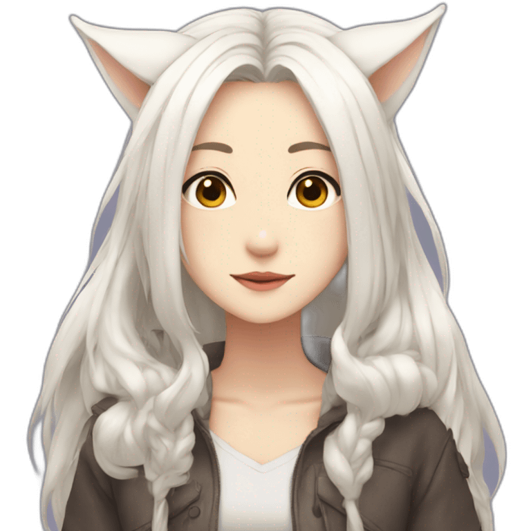 Anime girl with long white hair and wolf ears emoji