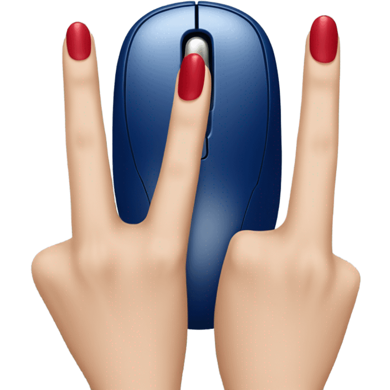 a finger with a red manicure presses a dark blue computer mouse emoji