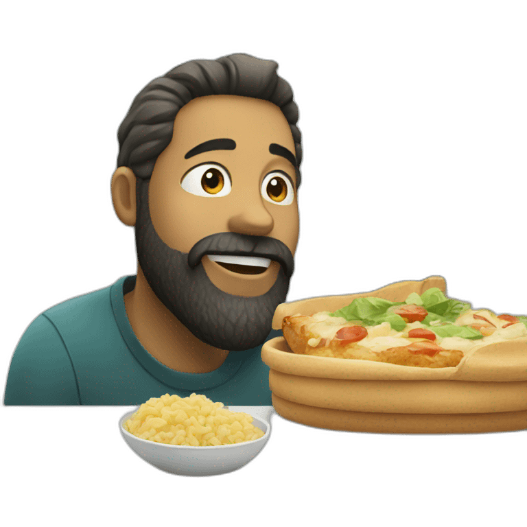 man with beard eat lunch emoji