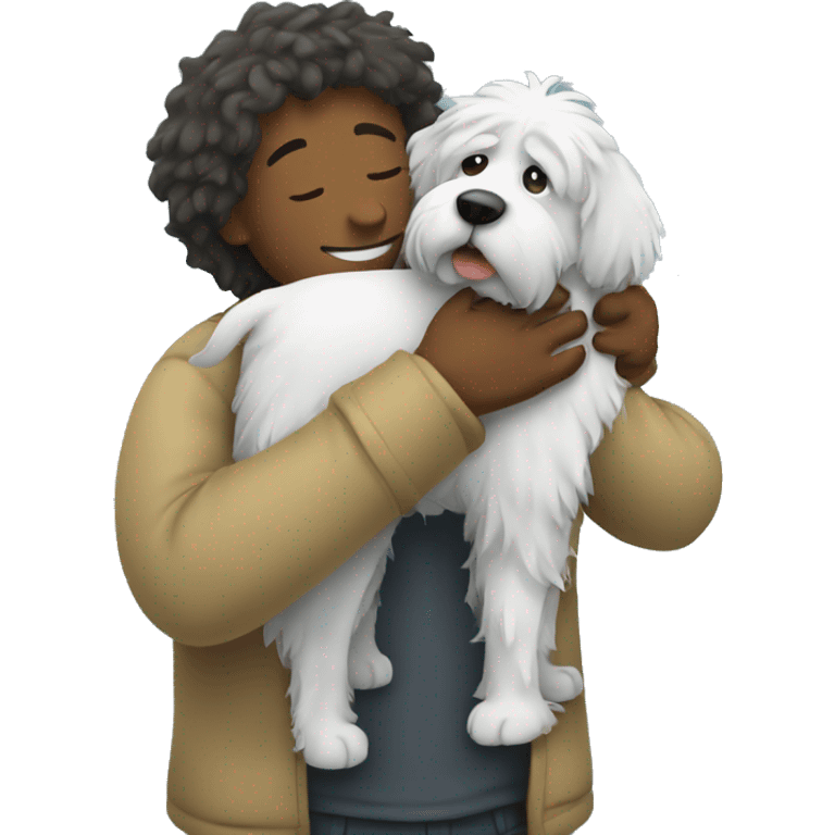 a vet hugging a shaggy dog emoji