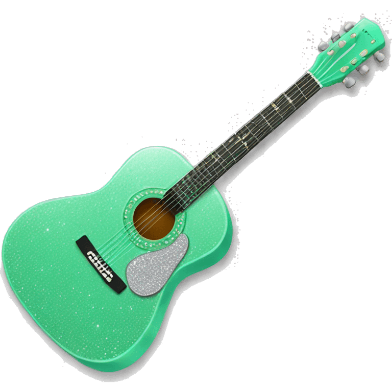 Realistic mint green acoustic guitar with sparkly shiny glitter and diamonds on it. emoji