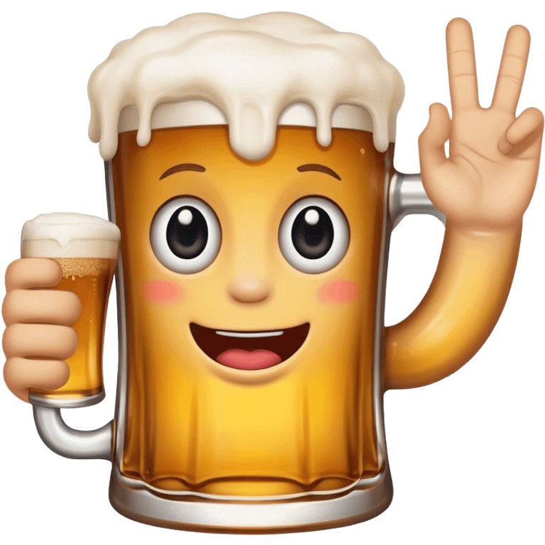 Beer with hand waving coming out of the top emoji