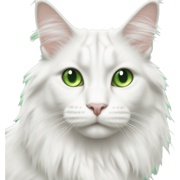 White Mainecoon  cat with green eyes emoji