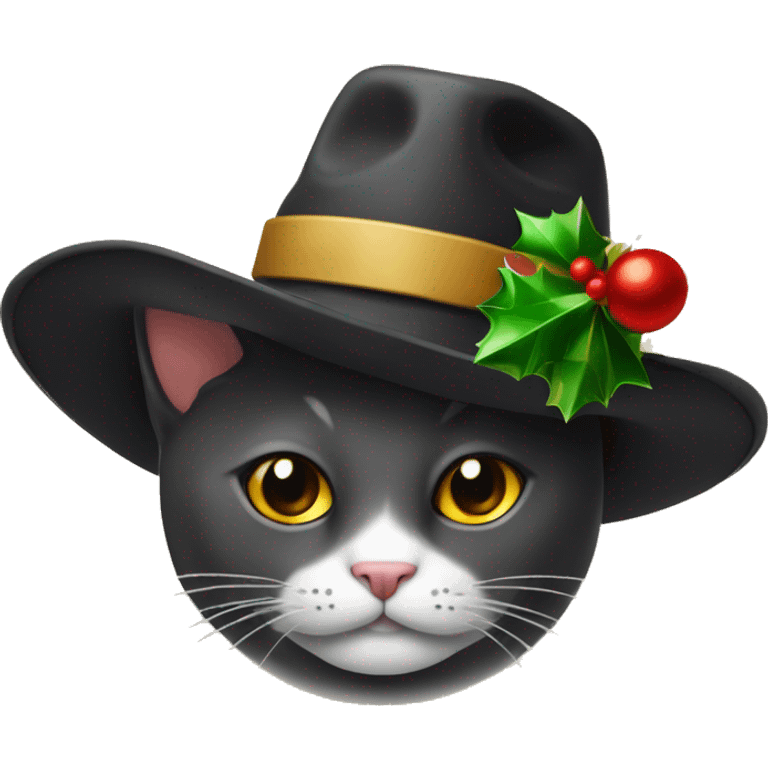 gato negro con sombrero de navidad emoji