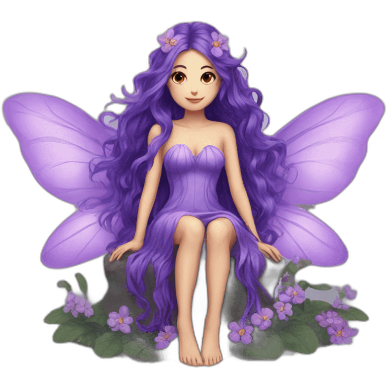 long purple hair fae dress with wings sitting on flower emoji