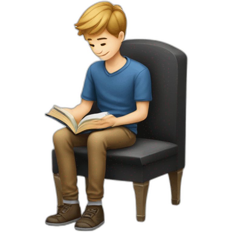 european boy seats with a book emoji