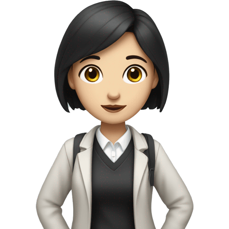 A girl with white skin and black hair is a teacher with a cat emoji