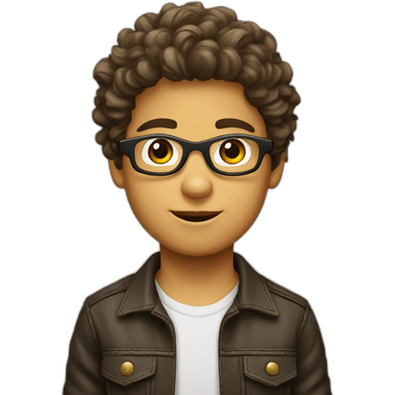 Niño blanco con pelo rizado largo y gafas emoji