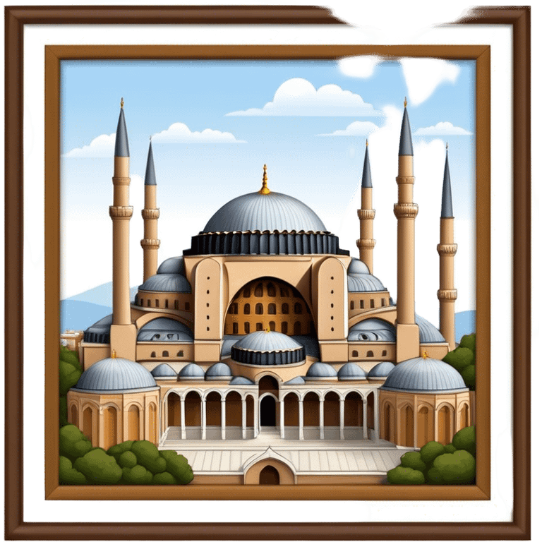 Cinematic Realistic Hagia Sophia Landmark Emoji, depicted with the majestic historic architecture rendered with intricate detail and dramatic, timeless lighting. emoji