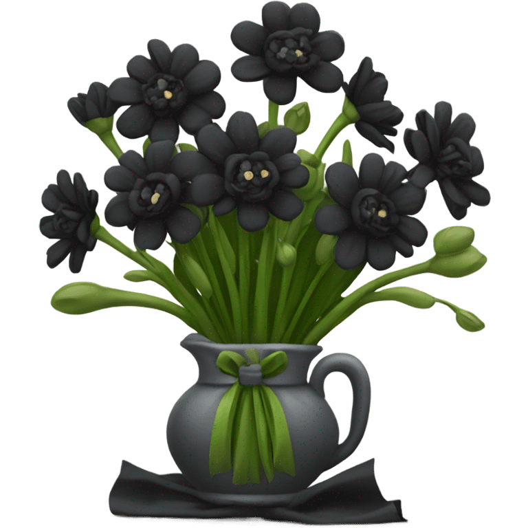 Black flower birthday bouquet with crown on it emoji