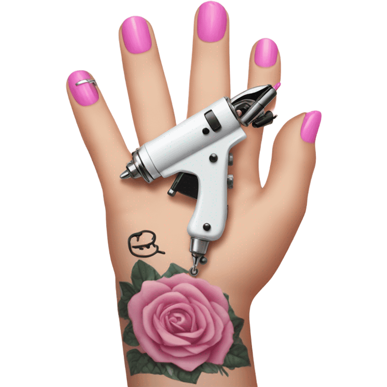 White girl hand with pink nails holding a tattoo machine emoji