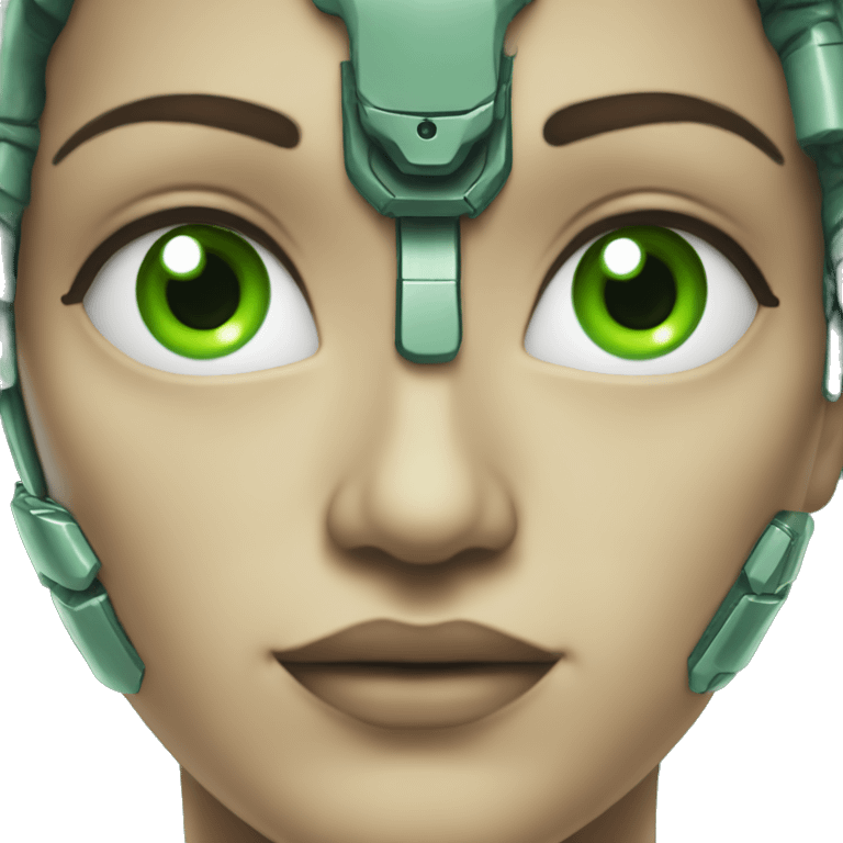 Cyborg head with green eyes and green hair emoji