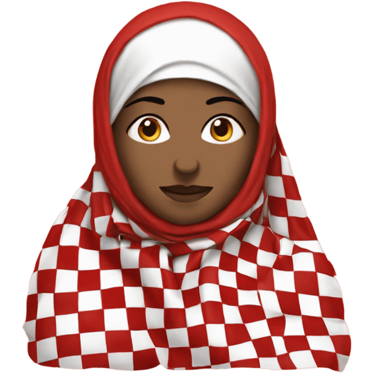 Women holding red and white checkered kuffiyeh upto her hands emoji