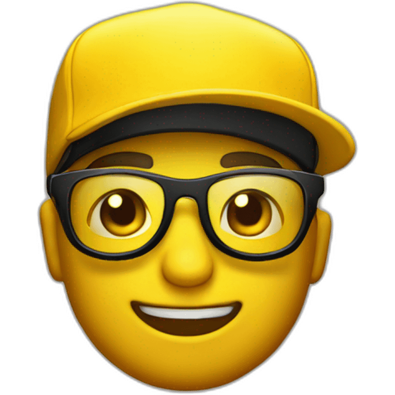 crea un emoji amarillo con lentes de sol tipo aviador y gorra negra emoji