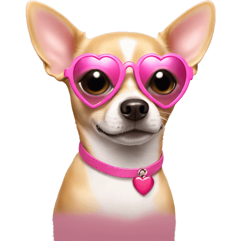 chihuahua wearing pink heart sunglasses emoji