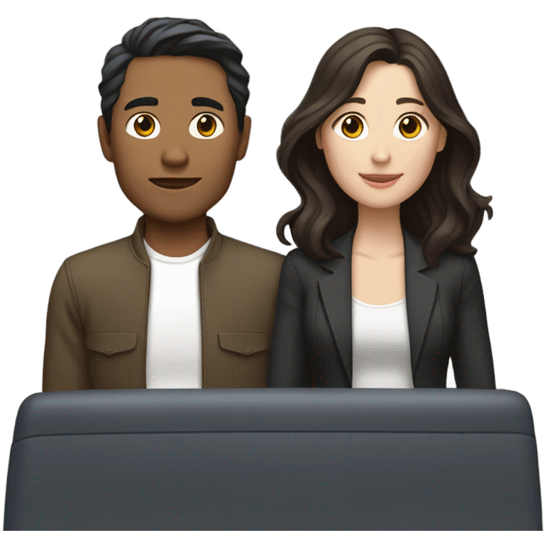 A pale half Asian man with short dark hair and white woman with long wavy brunette hair driving together emoji