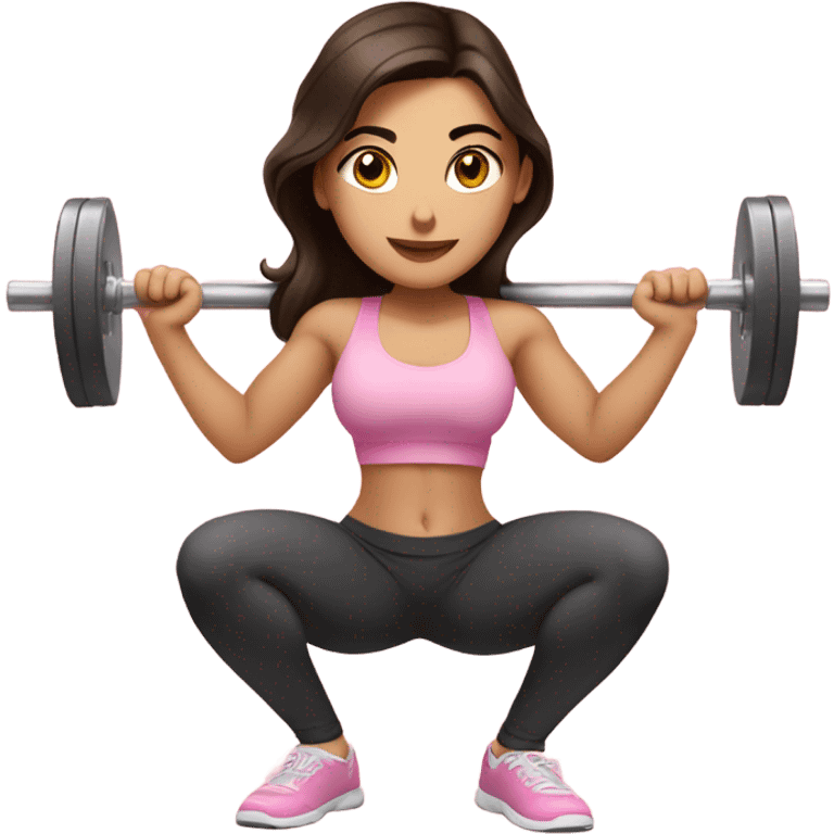 Pretty brunette women squatting weights in light pink emoji