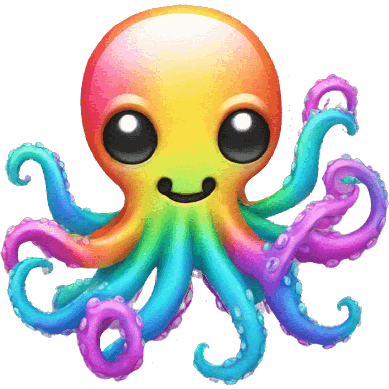 Kawaii Rainbow chrome octopus wearing neon shirt   emoji