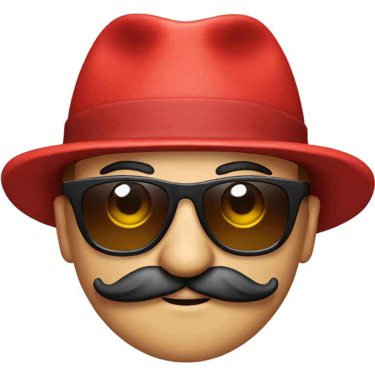 red a man in red clothes wearing a red hat, sunglasses and a moustache emoji