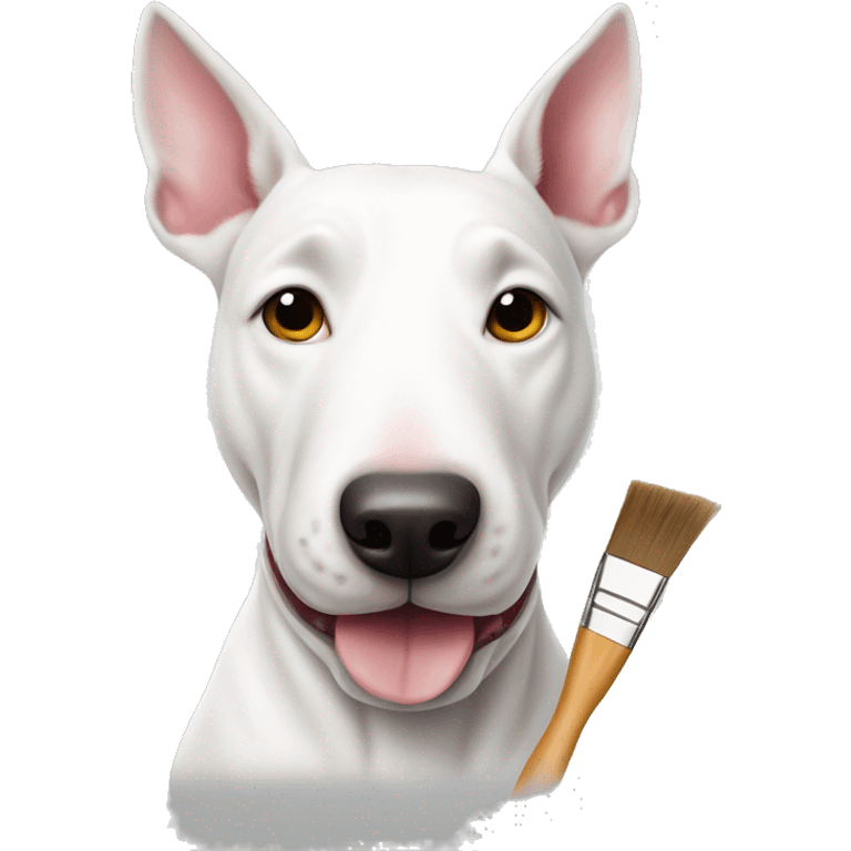 White bull terrier dog holding a paint brush  emoji