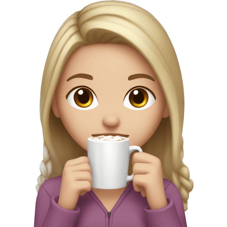 white girl with brown blonde hair and a hot chocolate emoji