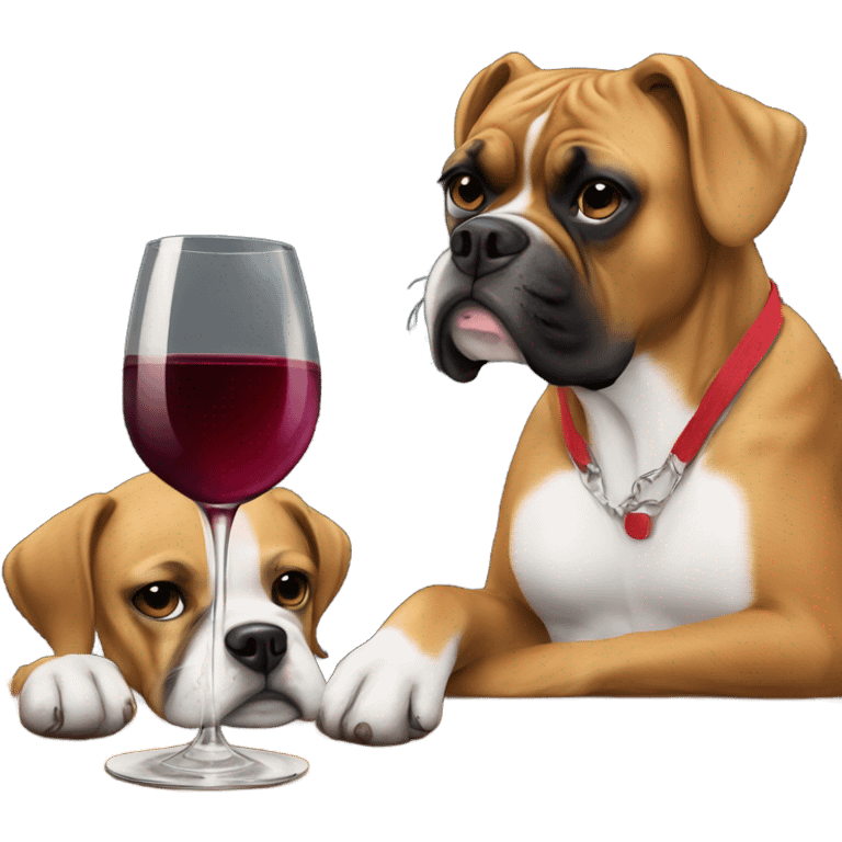 boxer dog drinking wine next to young blonde girl emoji