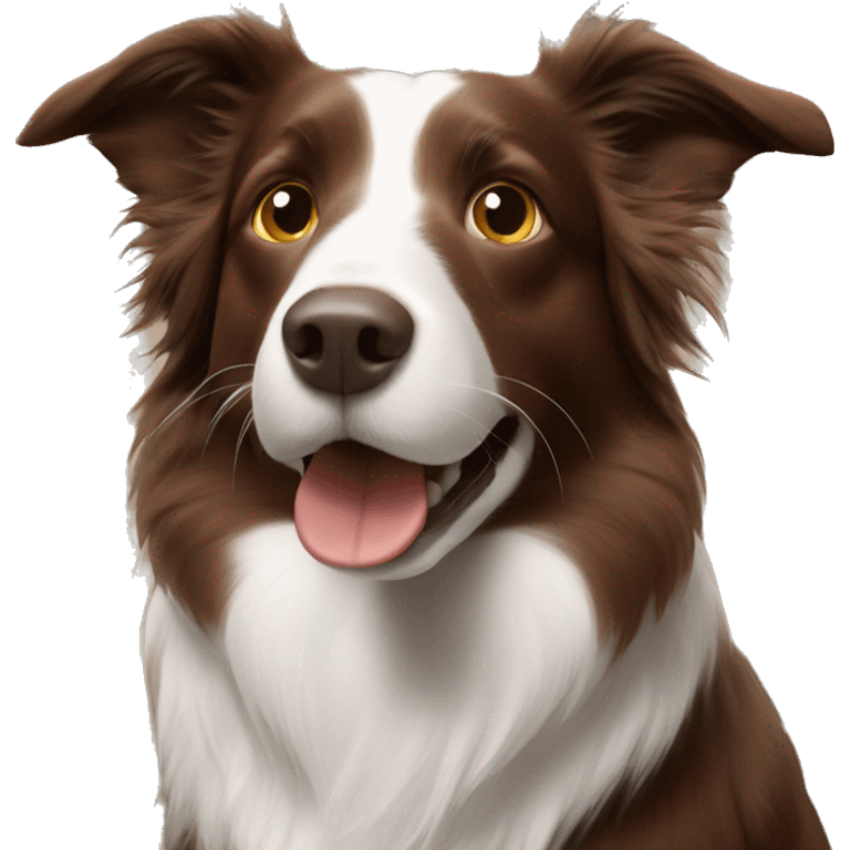 Brown border collie sniffs emoji