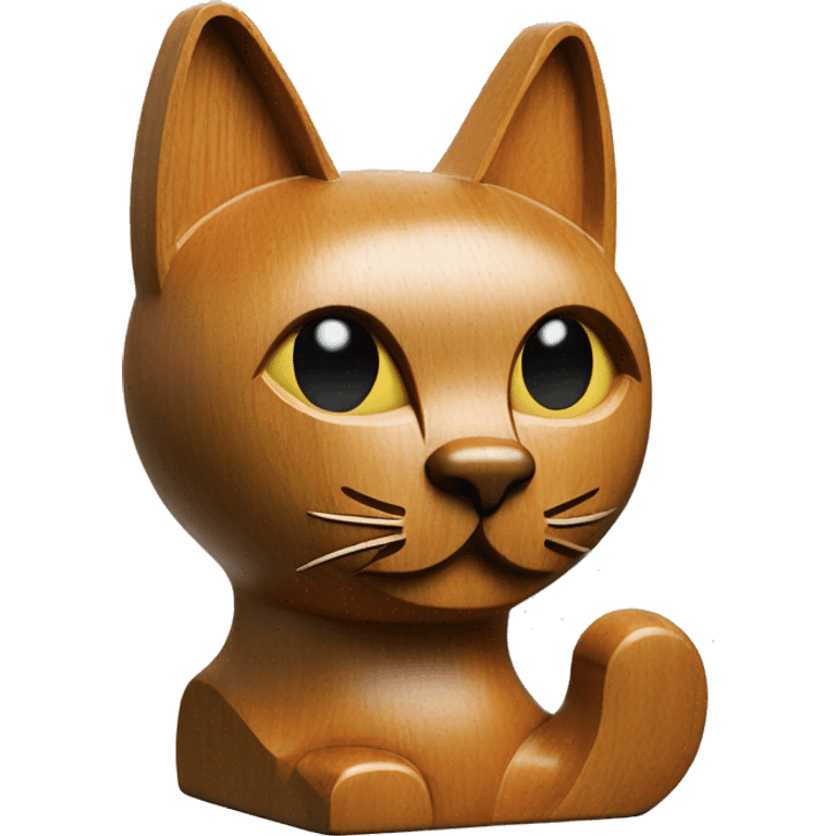 Mid century modern style wooden cat statue emoji