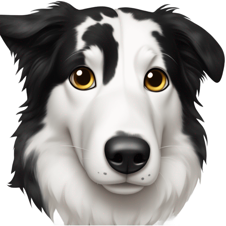 Border collie mostly white with black spots on ears and one spot in between ears, black speckles on snout emoji