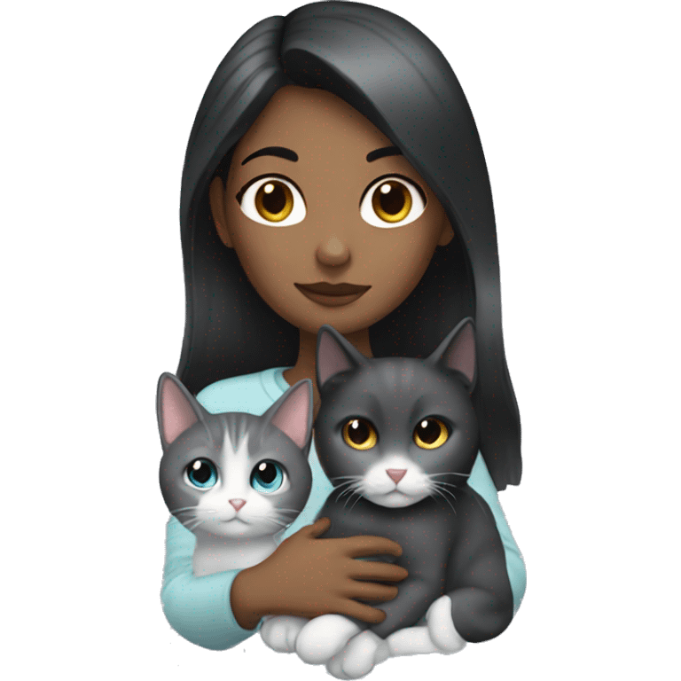 Black haired girl with gray cat emoji