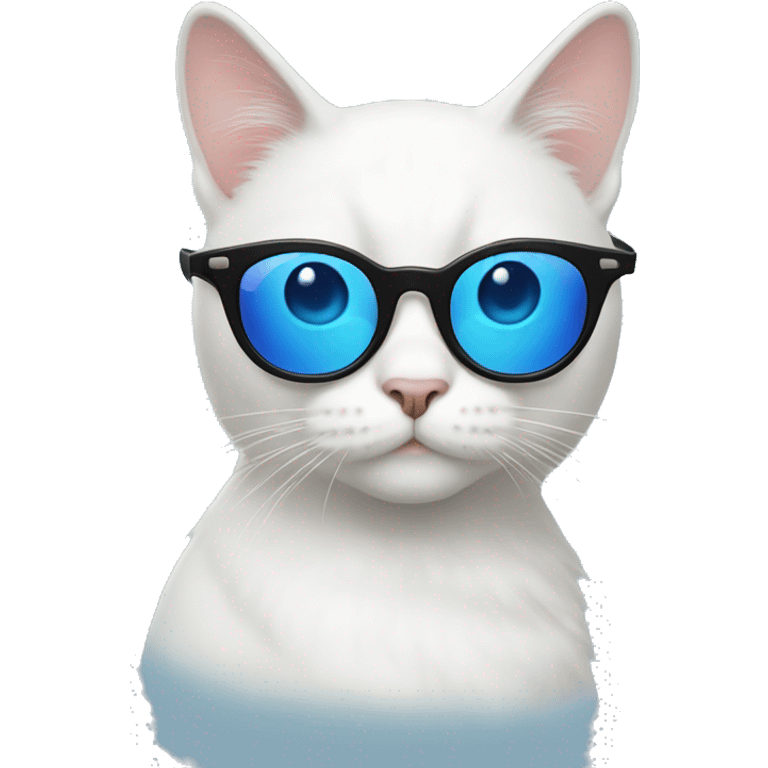 white cat with blue eyes and round black sunglasses  emoji