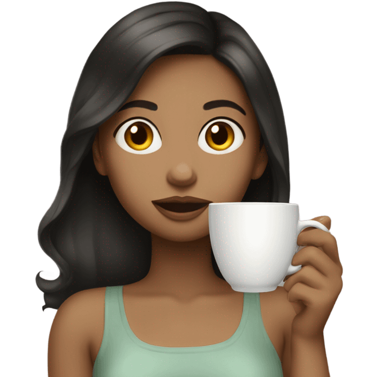 Girl sipping tea dark hair white skin emoji