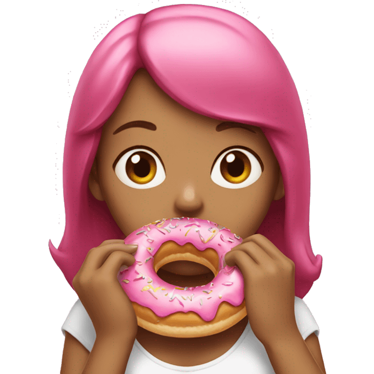 girl eating a pink donut emoji