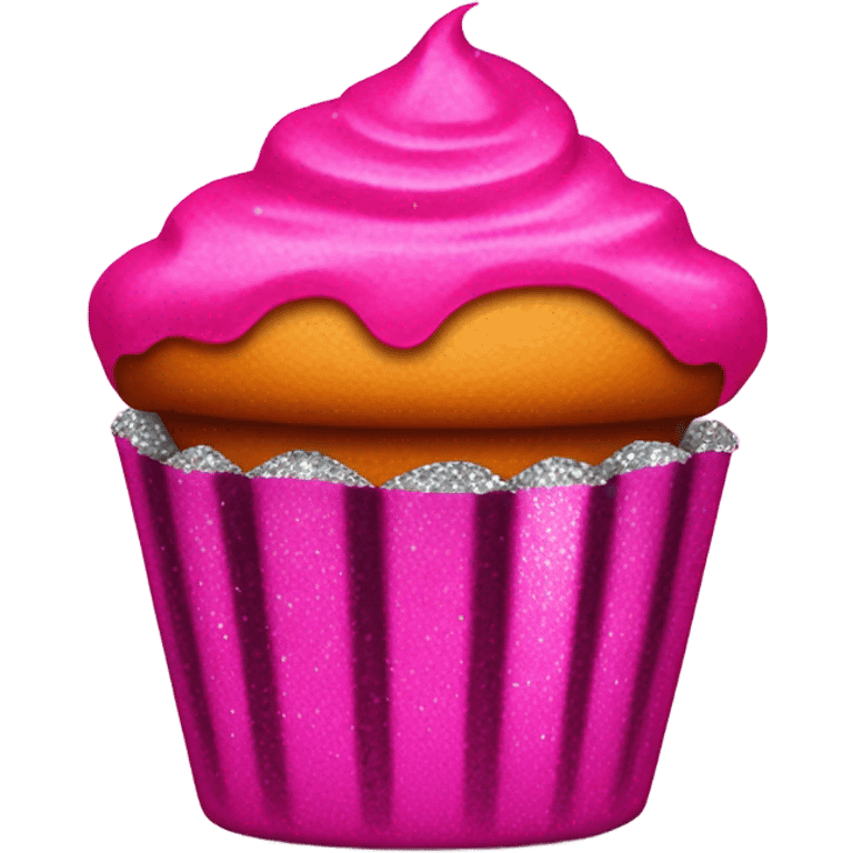 Hot pink muffin with glitter wrapping  emoji