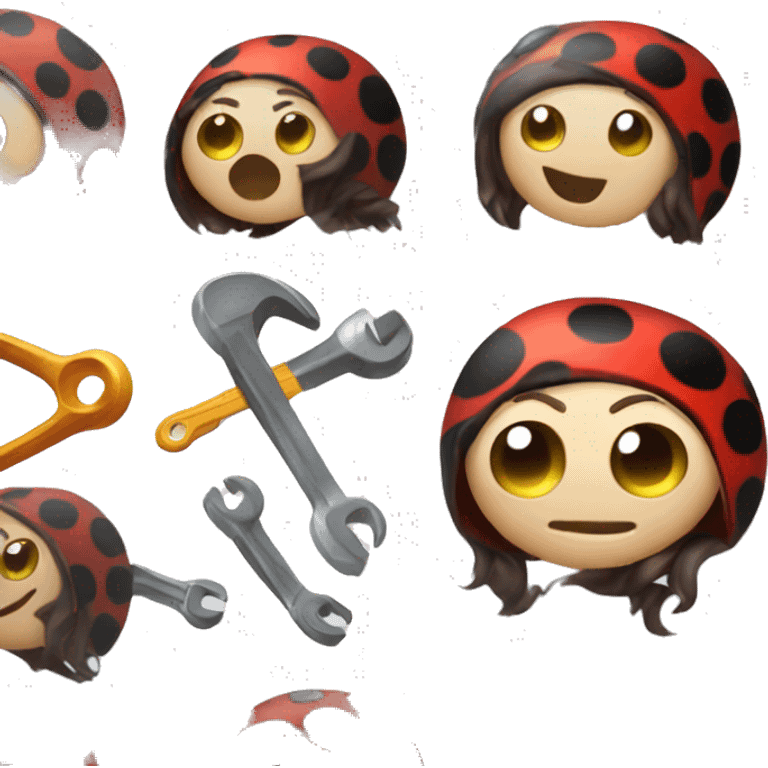 create a vector base emoji , Lady Beetle Emoji with wrench  emoji