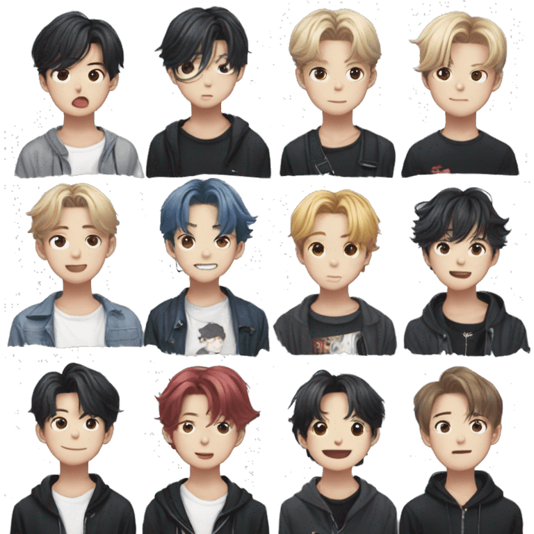 8 members of kpop group, stray kids. emoji