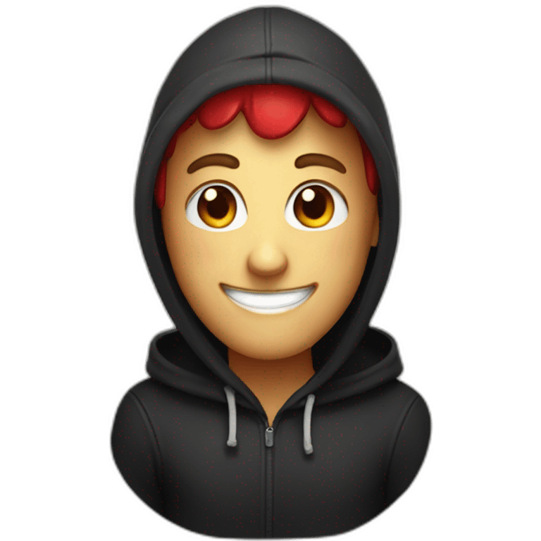 smiling red apple wearing a black hoodie emoji