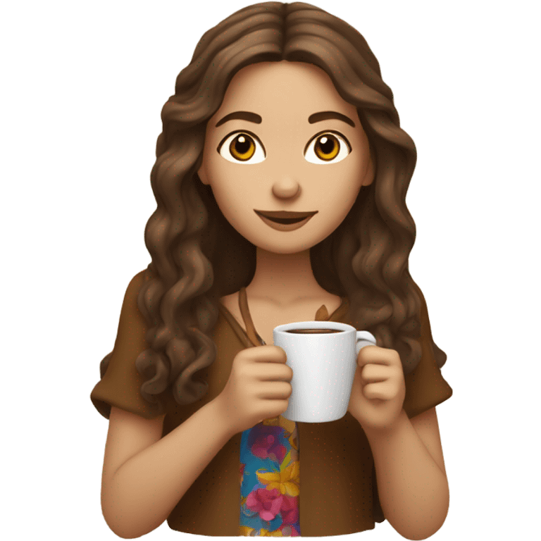 hippie girl with brown hair drinking coffee  emoji