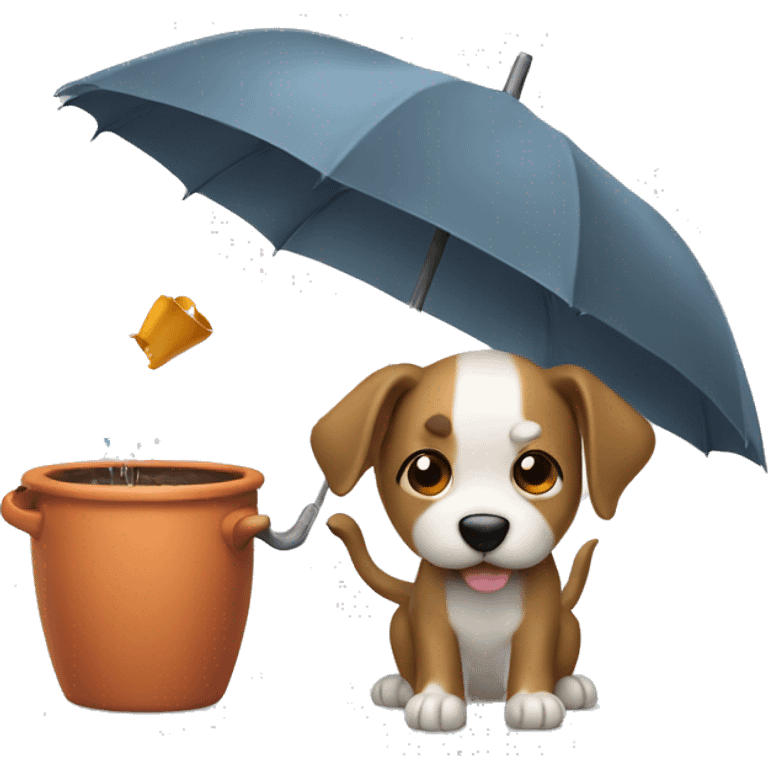 dog with a umbrella shooting a pot emoji