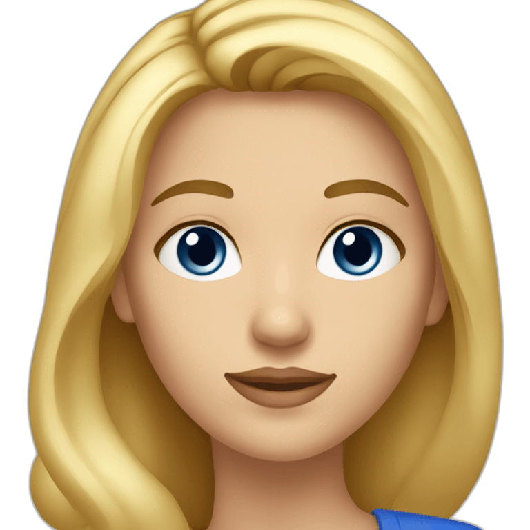 Une femme blonde au yeux brun avec la peau basanée et un top bleu roi emoji